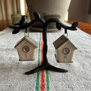 Pottery Barn Black and Cream Birdhouse Salt and Pepper Shakers